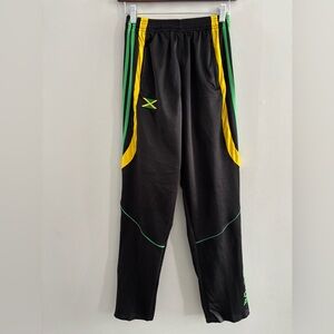 Jamaica Black Track Pants Yellow Green Accents Jogging Drawstring Sz Large